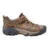 A brown and gray KEEN TARGHEE II CASCADE BROWN/GOLDEN YELLOW - MENS hiking shoe with a sturdy, rugged design, yellow accents, detailed stitching, and an aggressive outsole to tackle any terrain by Keen.