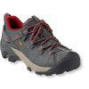 A gray and red KEEN TARGHEE II WP RAVIN - MENS with a robust sole and 4mm lugs, featuring an eVENT waterproof barrier, lace-up design, and a prominent Keen logo on the side.