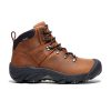 A brown leather KEEN PYRENEES SYRUP - MENS with black laces, a black rubber sole, and metal eyelets, designed for outdoor activities. This waterproof and breathable boot ensures comfort in all conditions from Keen.