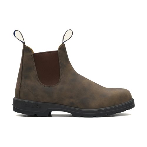 Men's Blundstone Thermal Rustic Brown Chelsea boot with pull tabs on a white background.