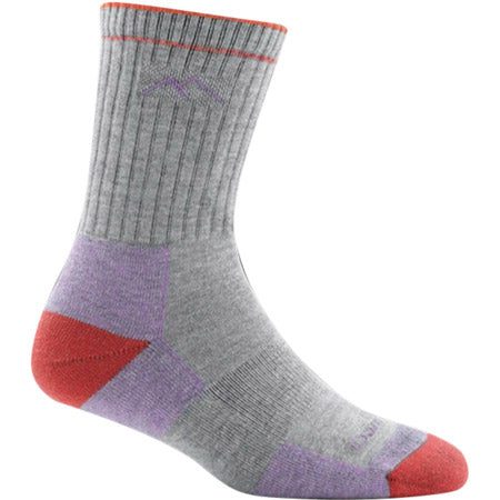 Gray Darn Tough Hiker Coolmax Micro Crew 327731 athletic sock with red toe and purple heel detail.