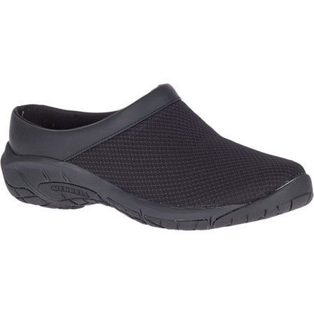 Black mesh slip-on casual shoe by Merrell Encore Breeze 4, featuring a COMFORTBASETM Active footbed.