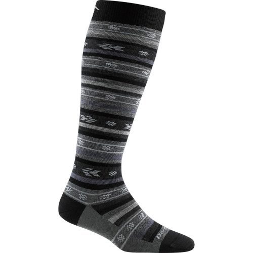 A single Darn Tough Bronwyn KneeHi Grey winter sock with horizontal stripe pattern, made from fast action wicking merino wool.