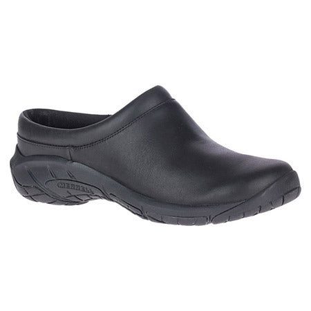 The Merrell MERRELL ENCORE NOVA 4 BLACK - WOMENS is a single black slip-on clog designed for women. It features a thick, textured sole, making it the perfect piece of comfortable footwear.