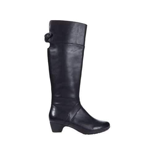 Dansko Dori Black tall boot with a small heel, featuring Dansko Natural Arch technology.