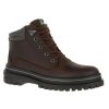 A single Kamik KAMIK TYSON MID BROWN - MENS waterproof boot with a black rubber sole and dark laces, featuring a grey padded ankle collar. Its genuine leather ensures durability, making it perfect as winter boots.