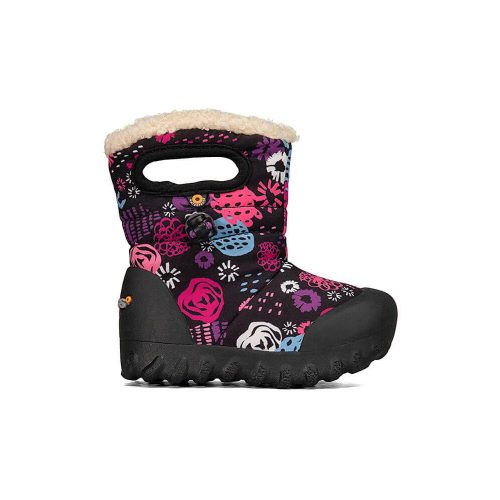 Children's waterproof winter boot with a colorful floral and animal pattern on a white background - Bogs B Moc Garden Party Black Multi - Kids.