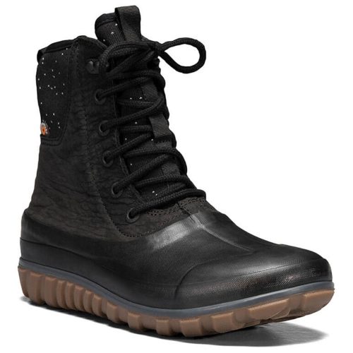 Bogs Classic Casuals Tall Lace Leather boot in black with a rubber sole and waterproof rebound Bloom footbed.