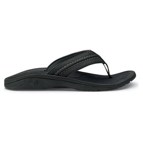 An OLUKAI HOKUA BLACK/DARK SHADOW - MENS sandal by Olukai with a thick, padded strap, an anatomically correct footbed, and a contoured, water-resistant sole.