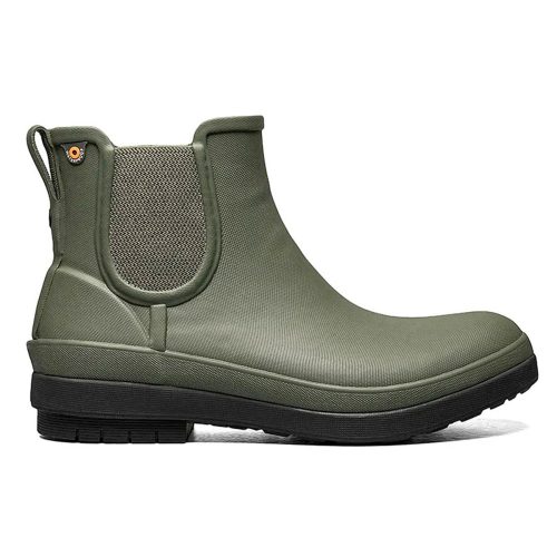 Bogs BOGS AMANDA PLUSH II CHELSEA GREEN ASH - WOMENS olive green waterproof ankle boot with a black slip-resistant outsole, elastic side panels, and an eco-friendly footbed along with a pull tab at the heel.