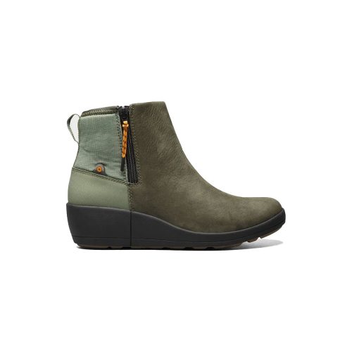 Bogs Vista Rugged Zip Olive Multi - Women's olive green waterproof leather wedge ankle boot with zipper detail.