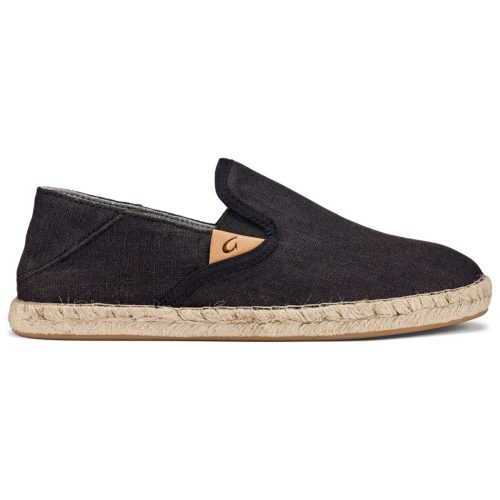 A single OLUKAI KAULA PA'A KAPA LAVA ROCK/LAVA ROCK - WOMENS from Olukai, featuring a woven jute sole and a small tan tag on the side, offers both style and comfort with its dual-density PU footbed.