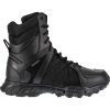 A REEBOK WORK TRAIL GRIP TACTICAL ZIP BOOT BLACK - MENS with a high ankle, lace-up closure, YKK side zipper, and textured sole designed for durability.