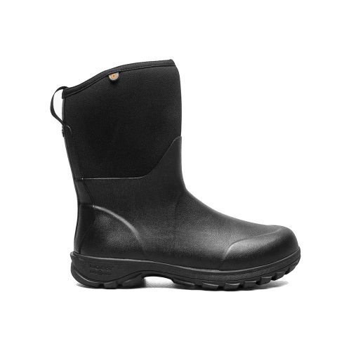 A single BOGS SAUVIE BASIN BOOT BLACK - MENS by Bogs with a short ankle height, pull loop at the back, and rugged, slip-resistant sole for traction.