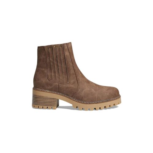 Brown suede mid boot for women with a chunky lug heel and treaded sole. Product Name: Blowfish Leah Taupe - Womens Brand Name: Blowfish