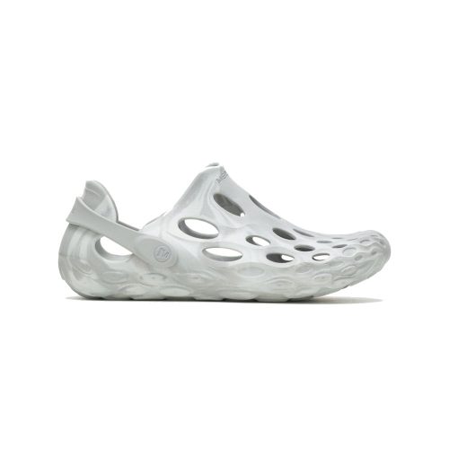 A durable white rubber shoe with a perforated design and a heel strap, perfect for easy on/easy off use in and around water, Merrell MERRELL HYRDRO MOC PALOMA - MENS.