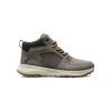 A single brown and gray high-top hiking sneaker with a textured upper, lace-up front, and reinforced sole for aggressive traction is shown against a plain white background. This sneaker is the Forsake FORSAKE WILD SKY MID DARK GRAY/GOLD - MENS.