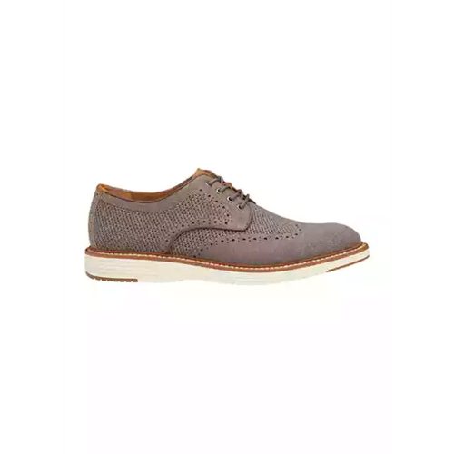 A side view of a JOHNSTON & MURPHY UPTON KNIT WING TIP GRAY - MENS, featuring light and flexible classic wingtip styling from Johnston & Murphy.