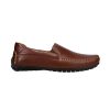 The Johnston & Murphy CORT WHIPSTITCH VENETIAN MAHOGANY - MENS features brown leather, moccasin construction, black rubber soles, detailed stitching on the seams, and a cushioned insole for extra comfort.