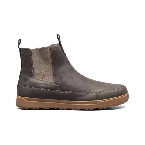 A single grey FORSAKE PHIL CHELSEA GRAY WATERPROOF - MENS with a brown rubber sole and elastic side panels, crafted from full-grain leather and designed for casual wear by Forsake.