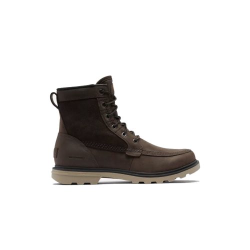 A SOREL CARSON STORM INSULATED WATERPROOF BLACKEND BROWN - MENS, with a tough sole and ankle-high design featuring a mix of leather and suede materials, perfect for waterproof durability.