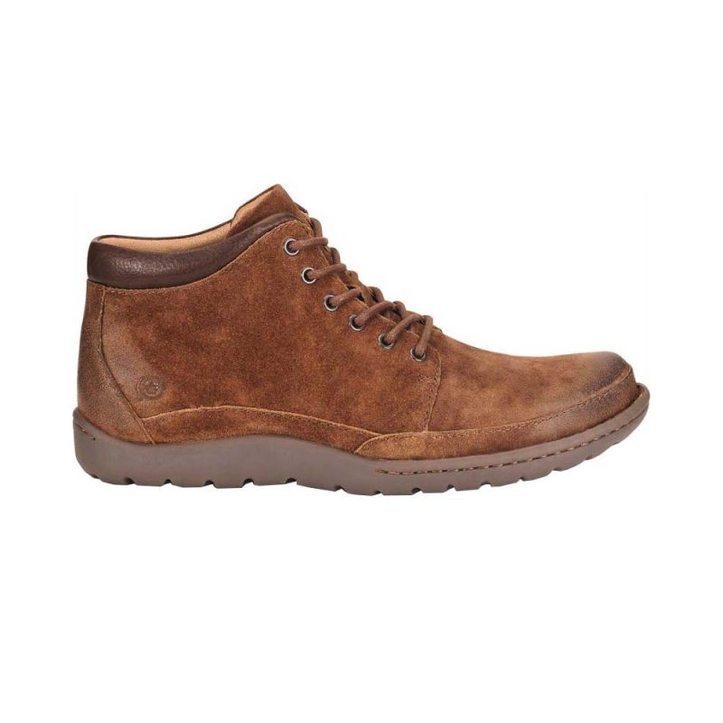 Born BORN NIGEL CHUKKA BOOT RUST - MENS suede ankle boot with dark laces and a cushioned collar, featuring a textured rubber sole and handsome hiker-inspired design.