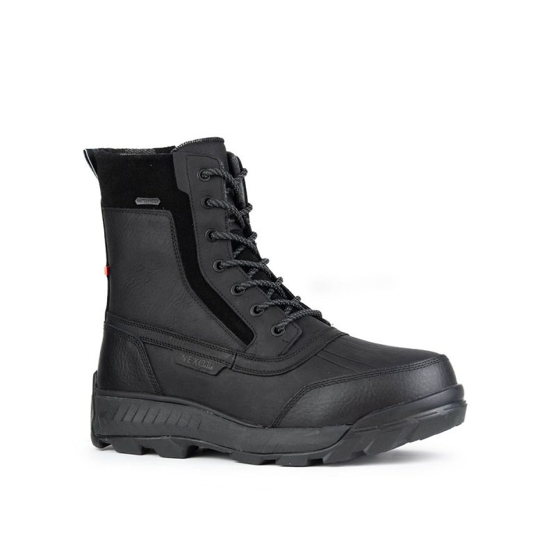 A black, lace-up, high-ankle boot with a durable treaded sole, the NexGrip NEWGRIP ICE MONT BLANC 3.0 BLACK - MENS offers enhanced grip and stability.