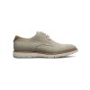 A single Florsheim FLORSHEIM VIBE CANVAS PLAIN TOE OXFORD TAUPE - MENS lace-up shoe in beige and light brown with a plain toe oxford design, featuring a white rubber sole and Comfortech footbed, viewed from the side against a white background.