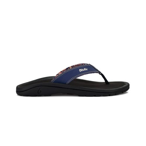 A single OLUKAI OHANA FLIP FLOP NAVY/ONYX - MENS with a branded Olukai strap and textured sole.