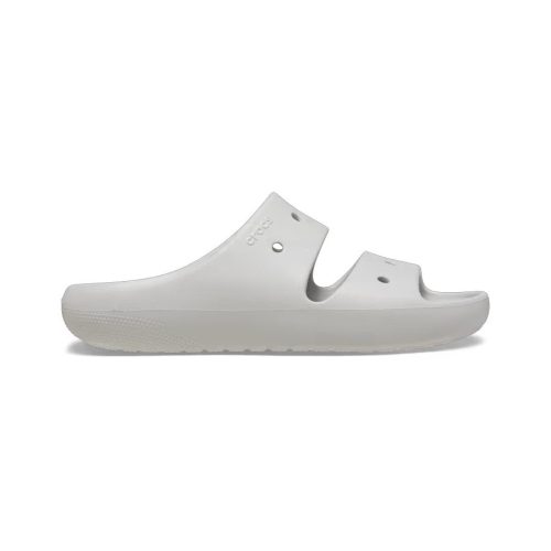 White, slip-on CROCS CLASSIC SANDAL ATMOSPHERE - MENS with cut-out design, featuring Iconic Crocs Comfort and a branded Crocs logo on the side.