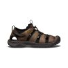 A brown and black KEEN TARGHEE III SANDAL BISON MULCH - MENS with multiple straps, a closed toe, and a rugged outsole designed for outdoor use by Keen.