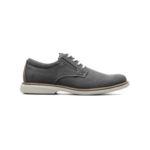 Nunn Bush NUNN BUSH OTTO CANVAS PLAIN TOE OXFORD GUNMETAL - MENS casual lace-up shoe with light-colored sole, showcasing Oxford styling and a durable canvas upper, side view.