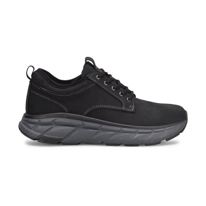 The ALIGN VERDELL LACE OXFORD BLACK - MENS by Align features a durable, slip-resistant outsole and lace-up front, crafted from waterproof nubuck leather with black stitching. Perfect as a hybrid walking-work shoe.