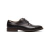 A side view of a single black leather FLORSHEIM RUCCI CAP TOE OXFORD BLACK - MENS dress shoe with laces, featuring Suedetec linings and a wooden heel from Florsheim.