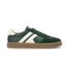 Introducing the RIEKER ATHLETIC LACE OXFORD SUEDE COMBO GREEN WHITE - MENS, a men's sneaker styled in green and white with a gum sole. It features green laces, a small logo on the heel, and Rieker's Evolution leather lining for added comfort.